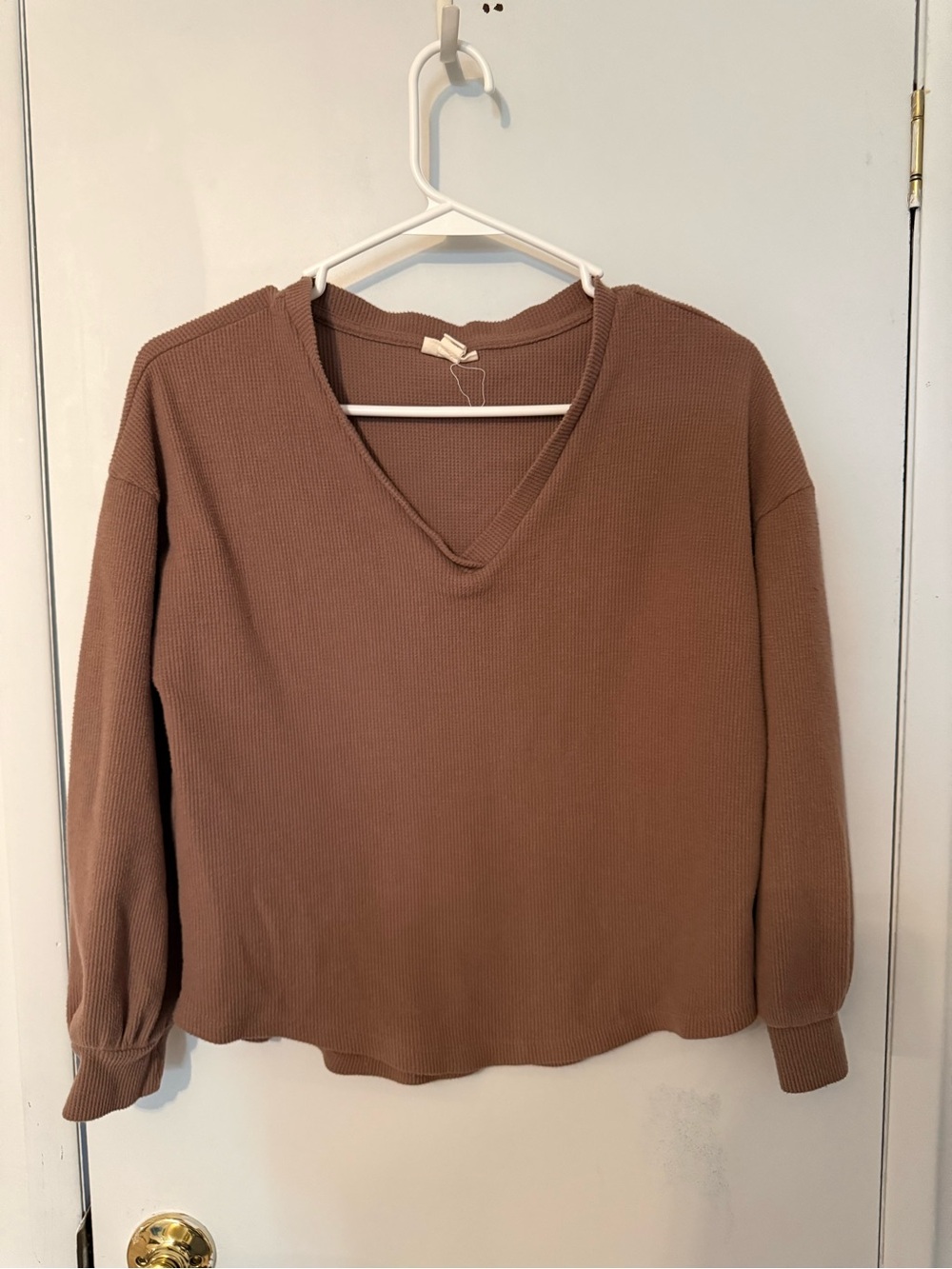 a.n.a Ribbed V-Neck Pullover Sweatshirt - Brown